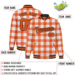Orange White Plaid Varsity Letterman Baseball Jacket 2