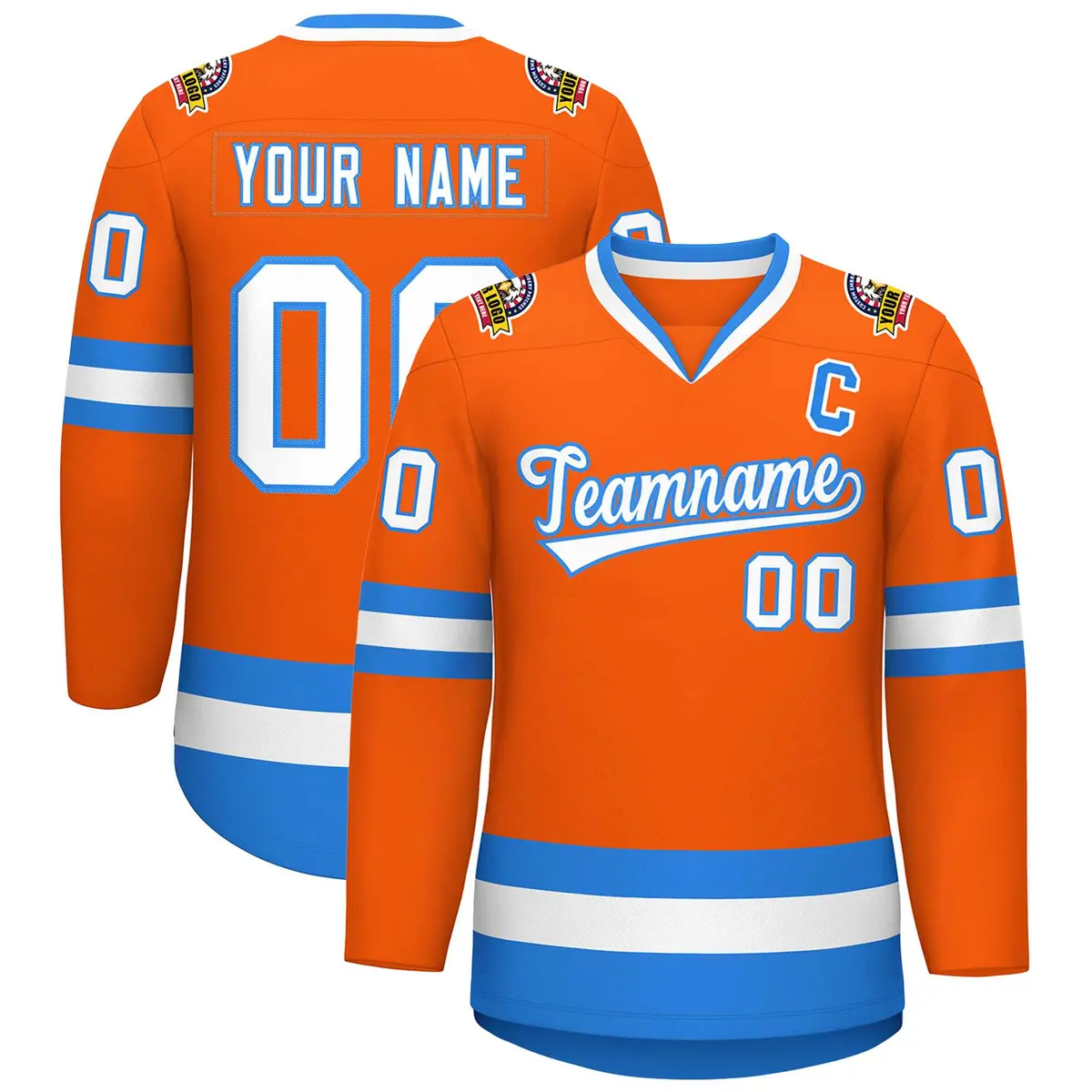 Orange White-Powder Blue Classic Hockey Jersey