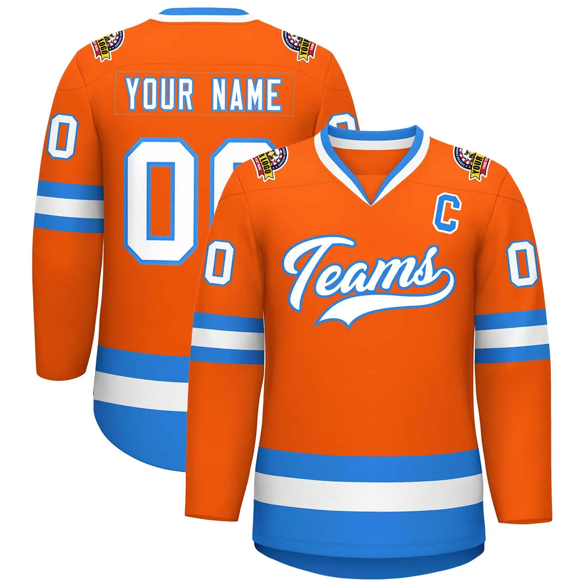 Orange White-Powder Blue Classic Hockey Jersey