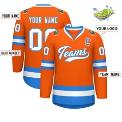 Orange White-Powder Blue Classic Hockey Jersey 2