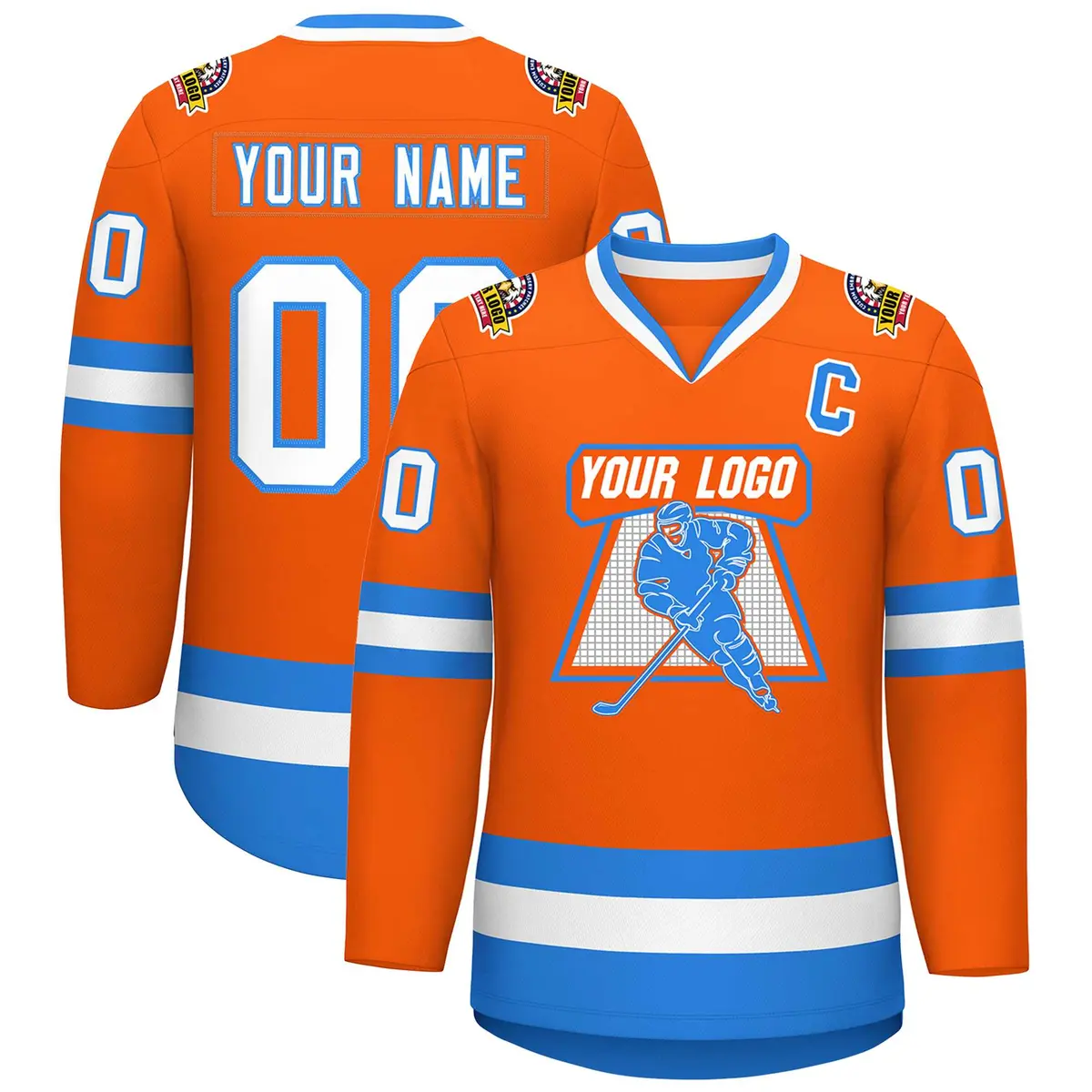 Orange White-Powder Blue Classic Hockey Jersey