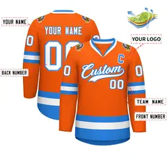 Orange White-Powder Blue Classic Hockey Jersey 2