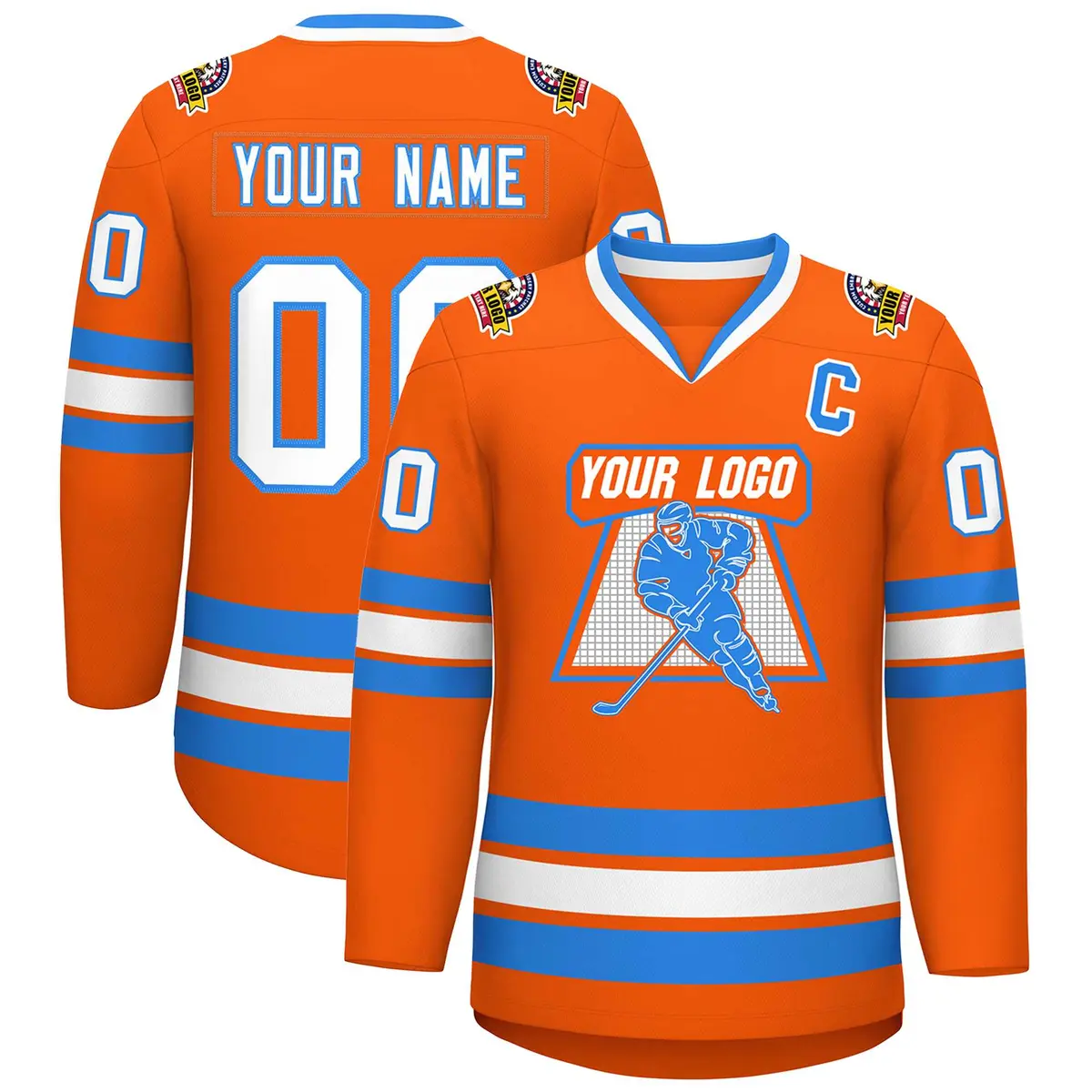 Orange White-Powder Blue Classic Hockey Jersey