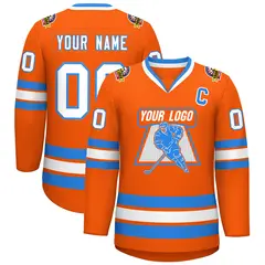Orange White-Powder Blue Classic Hockey Jersey 1