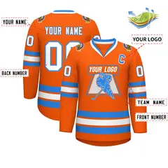Orange White-Powder Blue Classic Hockey Jersey 2