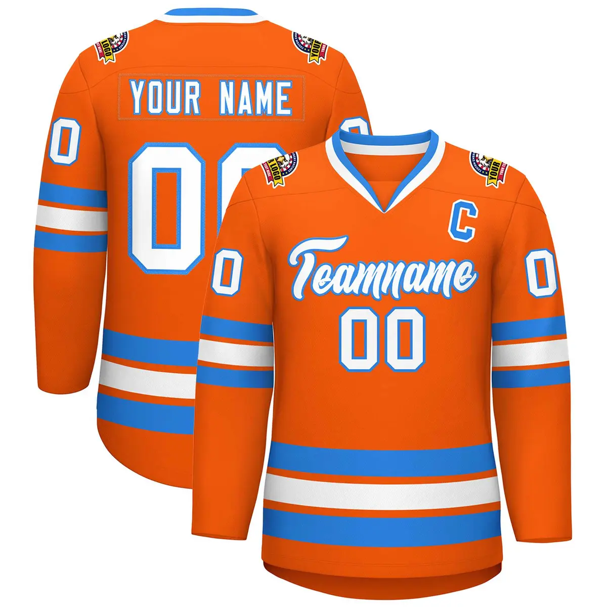 Orange White-Powder Blue Classic Hockey Jersey