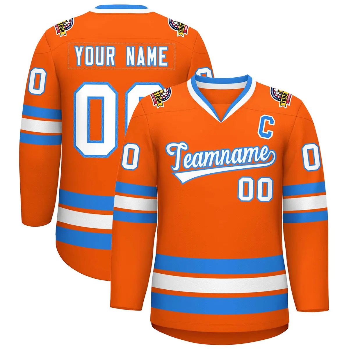Orange White-Powder Blue Classic Hockey Jersey