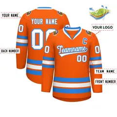 Orange White-Powder Blue Classic Hockey Jersey 2