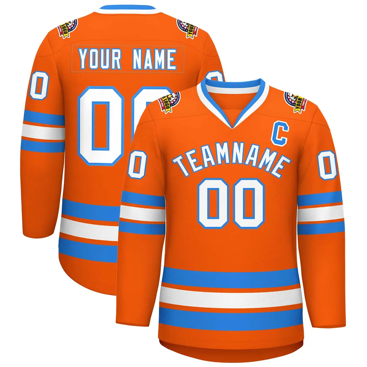 Orange White-Powder Blue Classic Hockey Jersey