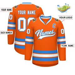 Orange White-Powder Blue Classic Hockey Jersey 2
