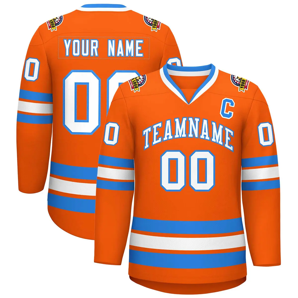Orange White-Powder Blue Classic Hockey Jersey