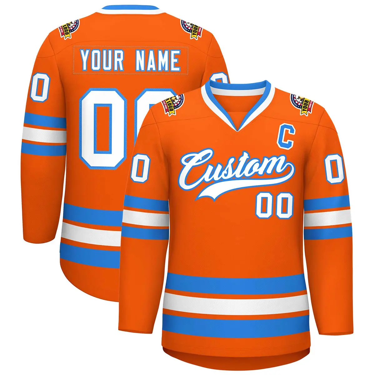 Orange White-Powder Blue Classic Hockey Jersey