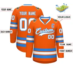 Orange White-Powder Blue Classic Hockey Jersey 2