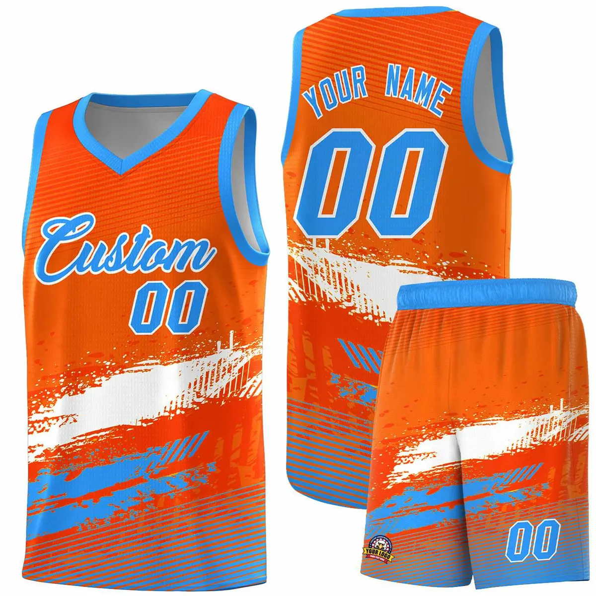 Orange White Powder Blue Graffiti Basketball Jersey