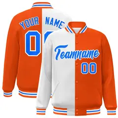 Orange White-Powder Blue Split Full-Snap Letterman Jacket