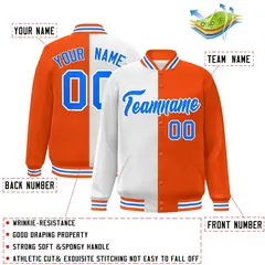 Orange White-Powder Blue Split Full-Snap Letterman Jacket 2