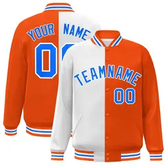 Orange White-Powder Blue Split Full-Snap Letterman Jacket