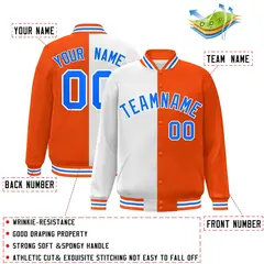 Orange White-Powder Blue Split Full-Snap Letterman Jacket 2