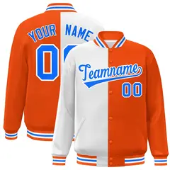 Orange White-Powder Blue Split Full-Snap Letterman Jacket