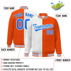 Orange White-Powder Blue Split Full-Snap Letterman Jacket 2