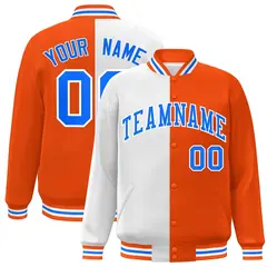 Orange White-Powder Blue Split Full-Snap Letterman Jacket
