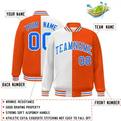 Orange White-Powder Blue Split Full-Snap Letterman Jacket 2