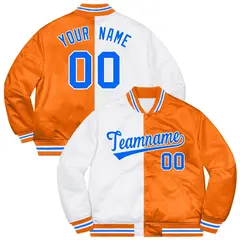 Orange White-Powder Blue Split Two Tone Varsity Baseball Jacket