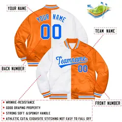 Orange White-Powder Blue Split Two Tone Varsity Baseball Jacket 2