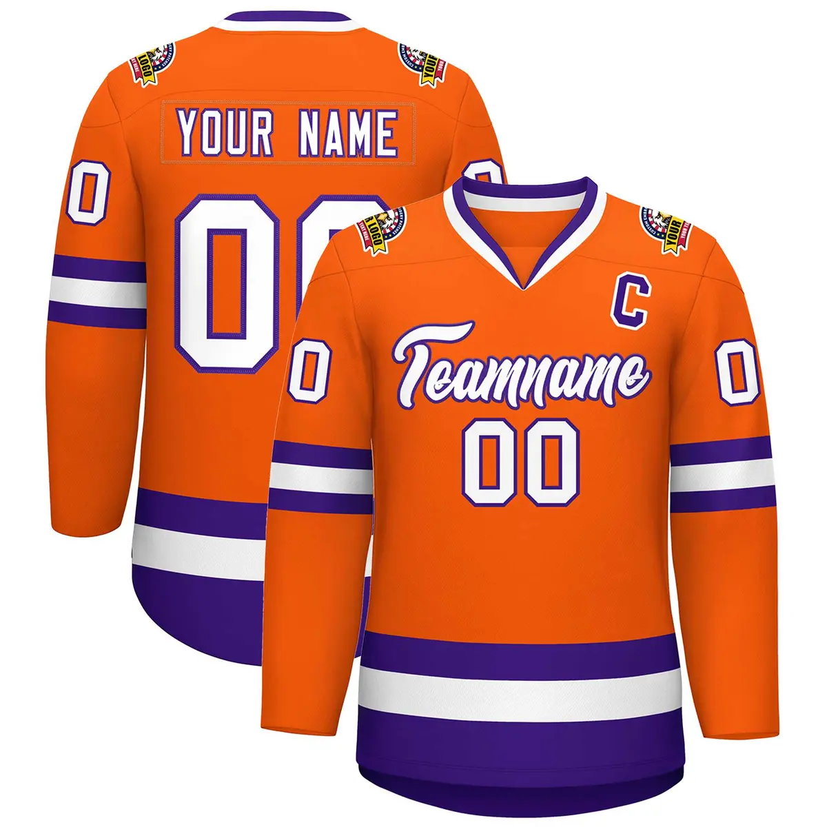 Orange White-Purple Classic Hockey Jersey