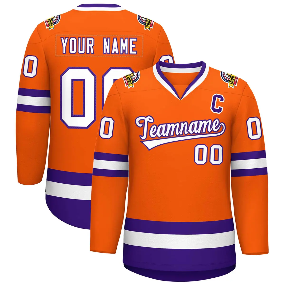 Orange White-Purple Classic Hockey Jersey