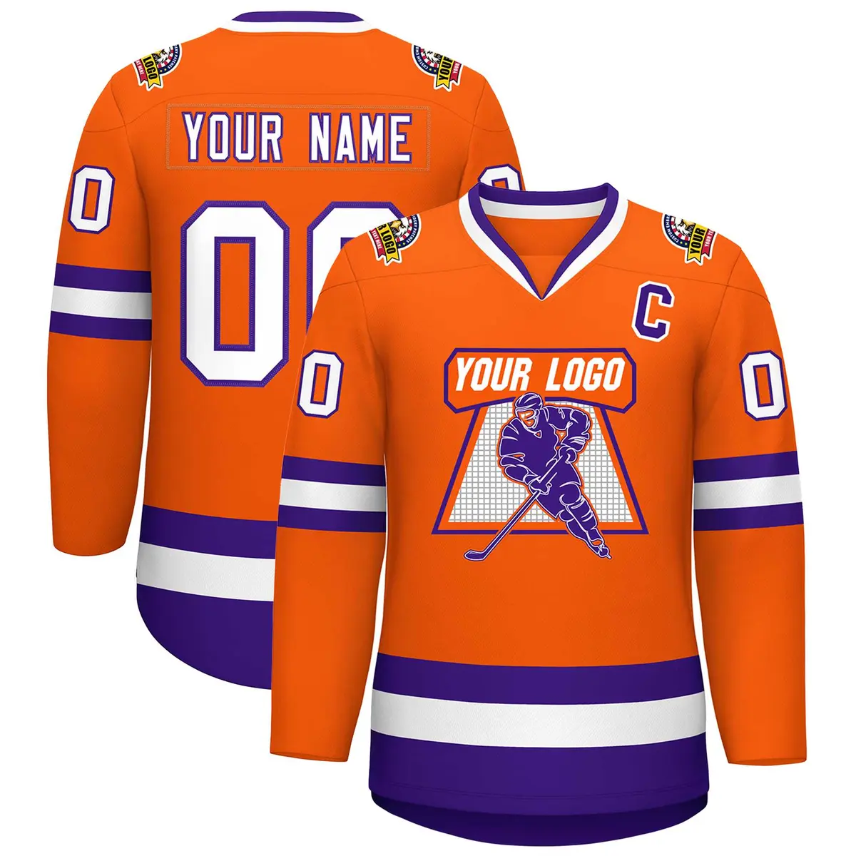 Orange White-Purple Classic Hockey Jersey