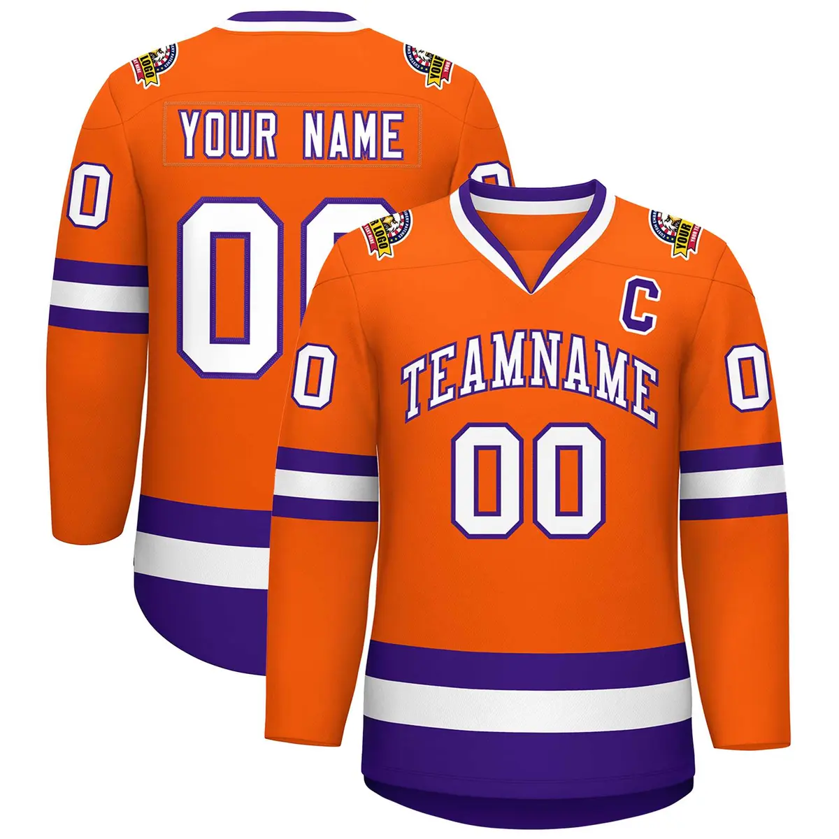 Orange White-Purple Classic Hockey Jersey