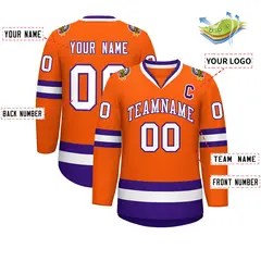 Orange White-Purple Classic Hockey Jersey 2