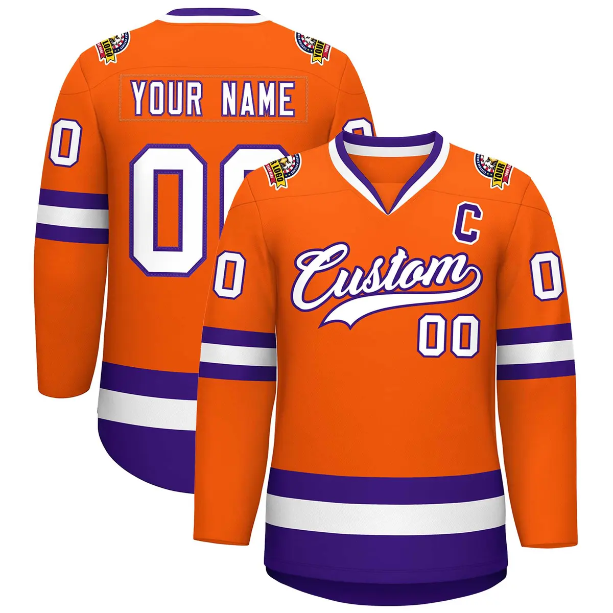 Orange White-Purple Classic Hockey Jersey