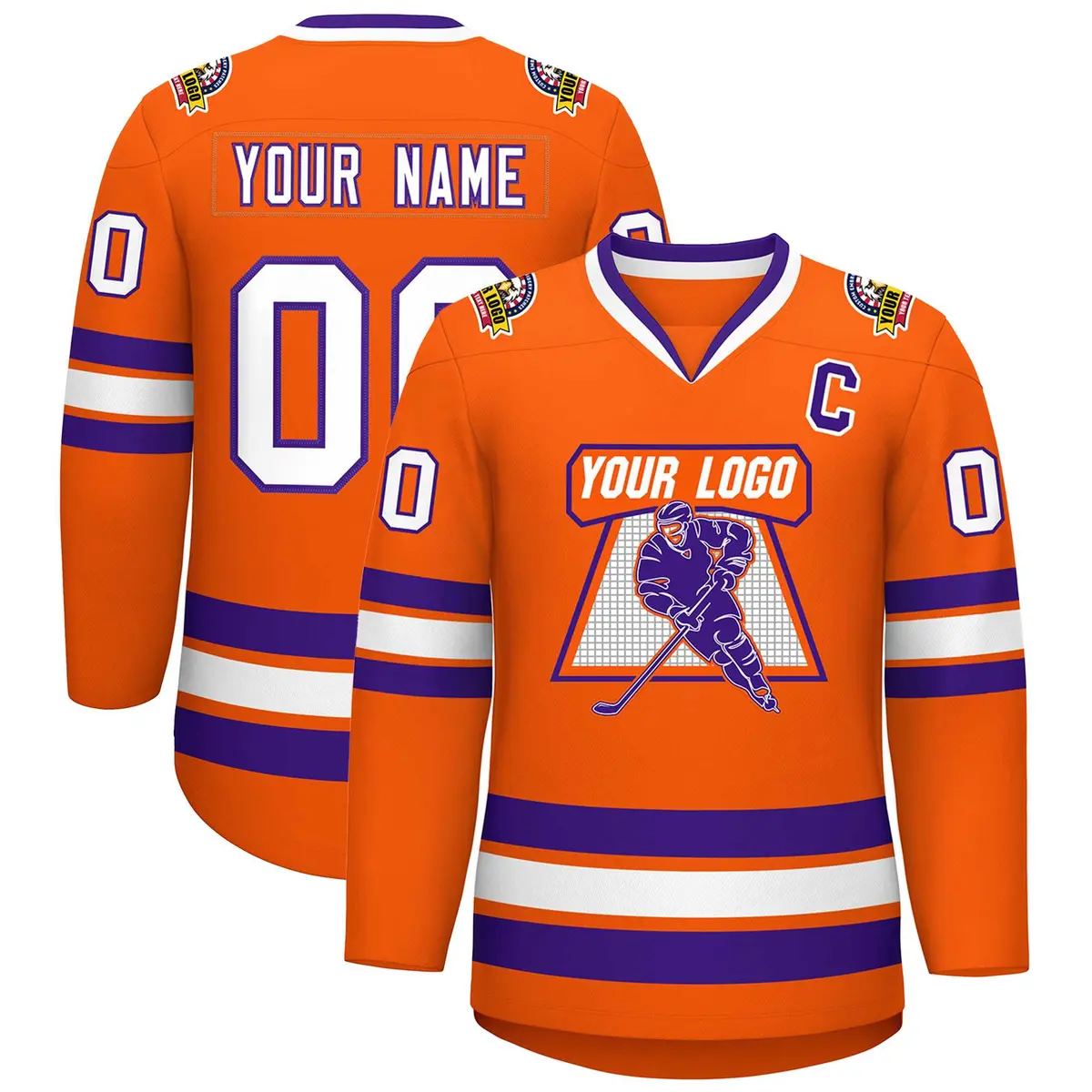 Orange White-Purple Classic Hockey Jersey