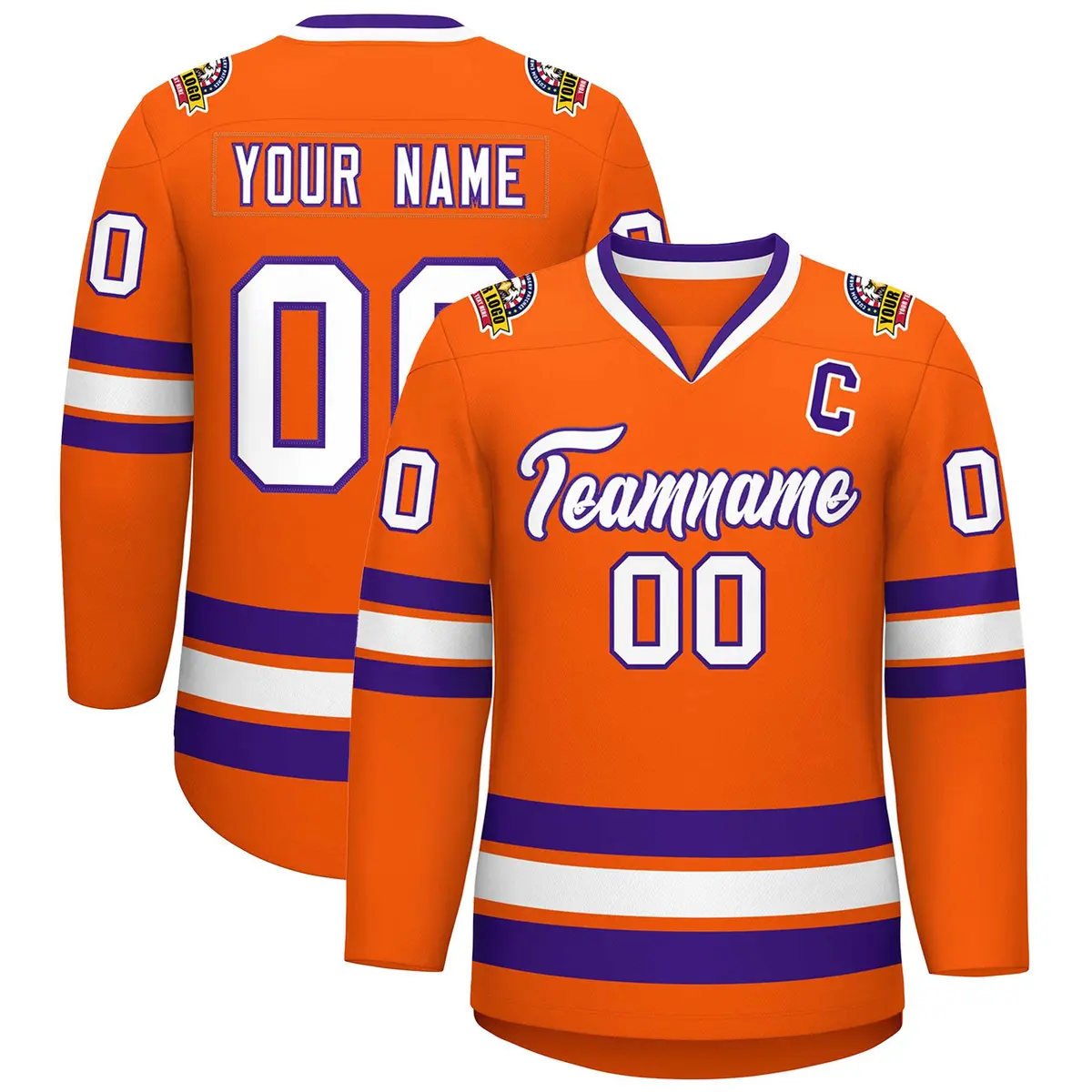 Orange White-Purple Classic Hockey Jersey