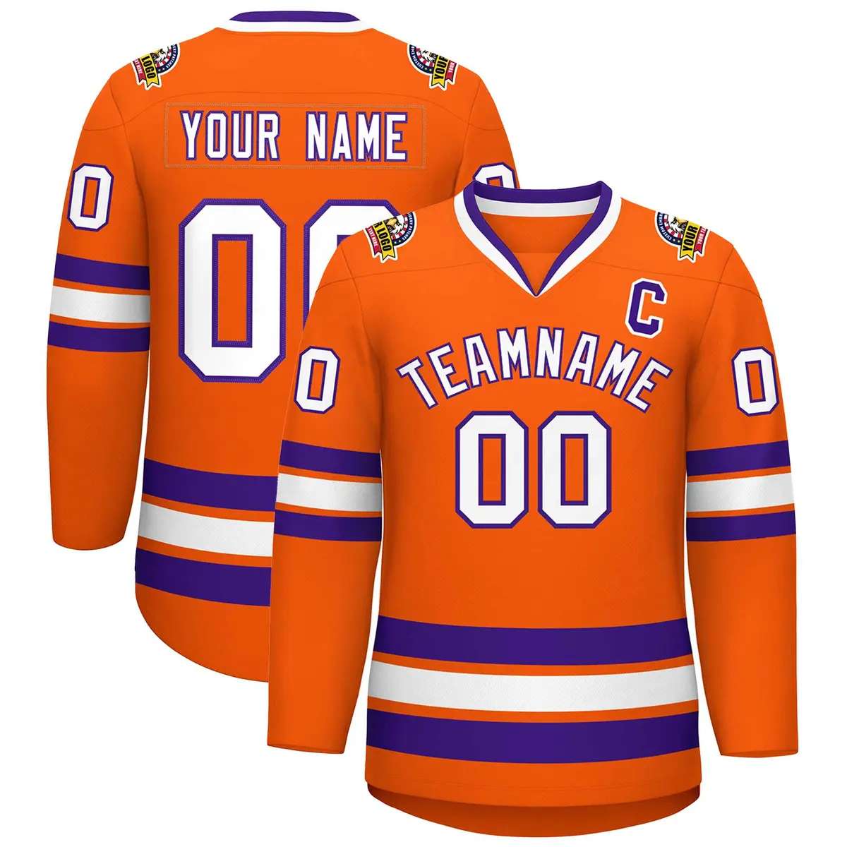 Orange White-Purple Classic Hockey Jersey