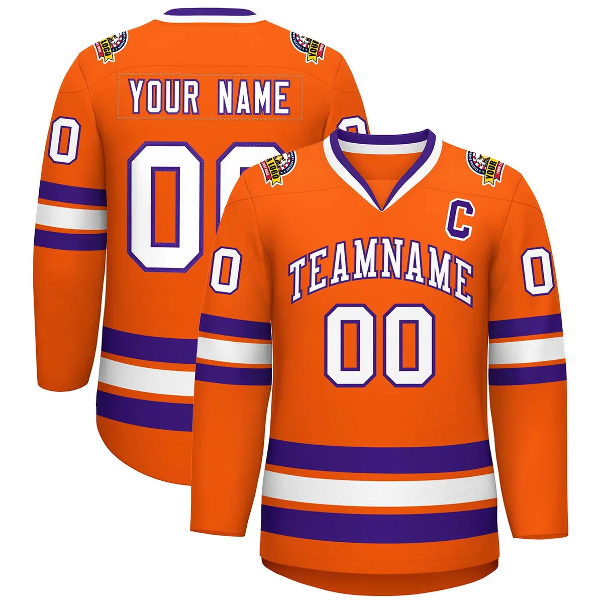 Orange White-Purple Classic Hockey Jersey