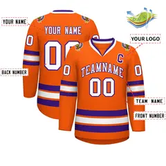 Orange White-Purple Classic Hockey Jersey 2