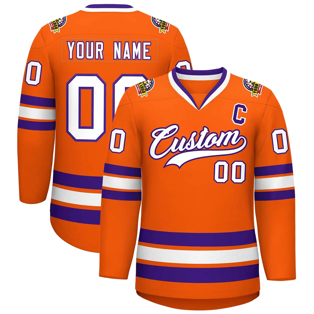 Orange White-Purple Classic Hockey Jersey