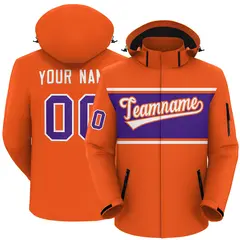 Orange White-Purple Color Block Hooded Waterproof Jacket 1
