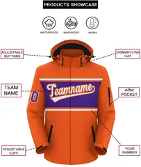 Orange White-Purple Color Block Hooded Waterproof Jacket 2