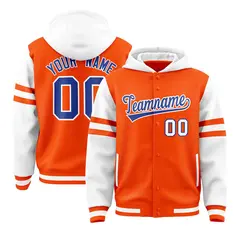 Orange White Raglan Three Stripes Varsity Letterman Jacket Hoodie 1