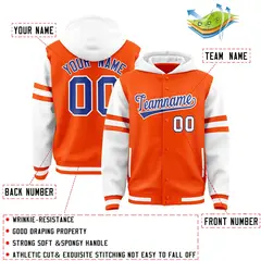 Orange White Raglan Three Stripes Varsity Letterman Jacket Hoodie 4