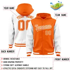 Orange White Raglan Two Tone Varsity Full-Snap Letterman Jacket Hoodie 4