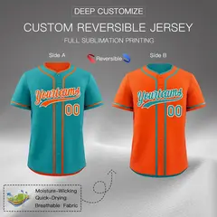 Orange White Reversible Baseball Jersey Moisture-Wicking 2