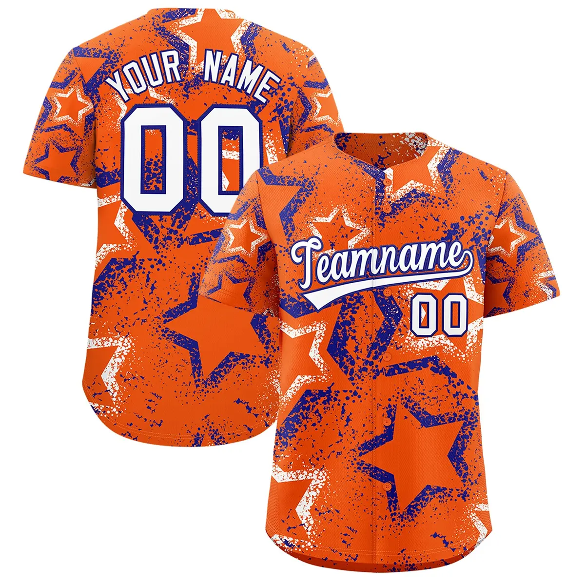 Orange White Royal Blue Graffiti Star Ink Baseball Jersey