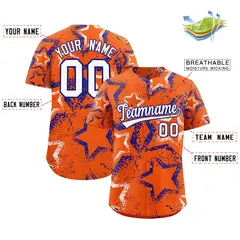 Orange White Royal Blue Graffiti Star Ink Baseball Jersey 2