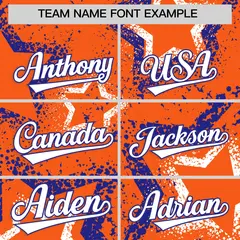 Orange White Royal Blue Graffiti Star Ink Baseball Jersey 3