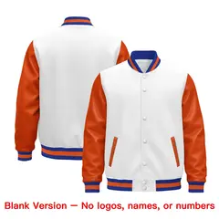 Orange White Royal Blue Raglan Varsity Full-Snap Leather Sleeves Letterman Jacket 5